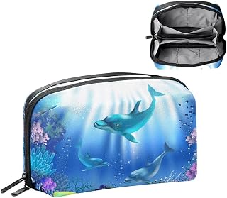 Electronics Organizer, Ocean World Dolphins Small Travel Cable Organizer Carrying Bag, Compact Tech Case Bag for Electronic Accessories, Cords, Charger, USB, Hard Drives