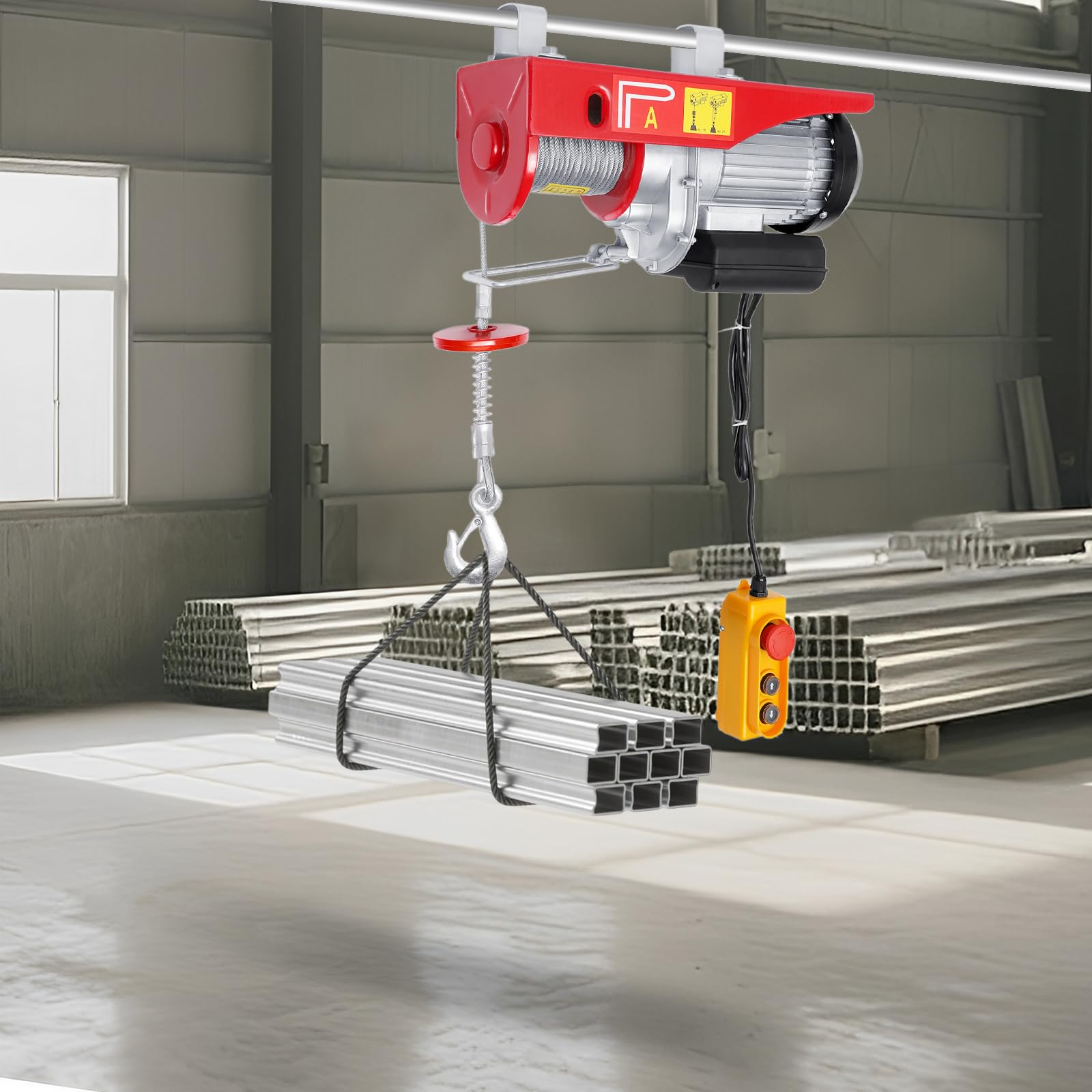 Elektrische Seilwinde 400kg bis 800kg Hubhöhe 10m Seilzug Motorwinde 1450W Kupfermotor Flaschenzug 10m/min Hubgeschwindigkeit Hebezug Seilhebezug Kettenzug für Werkstatt/Lager/Garage