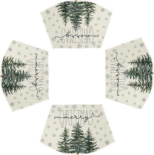 Miniatura 14 de Artoid Mode Juego de 6 manteles individuales de árbol de pino beige con copos de nieve Feliz Navidad, 12x18 pulgadas, manteles estacionales de