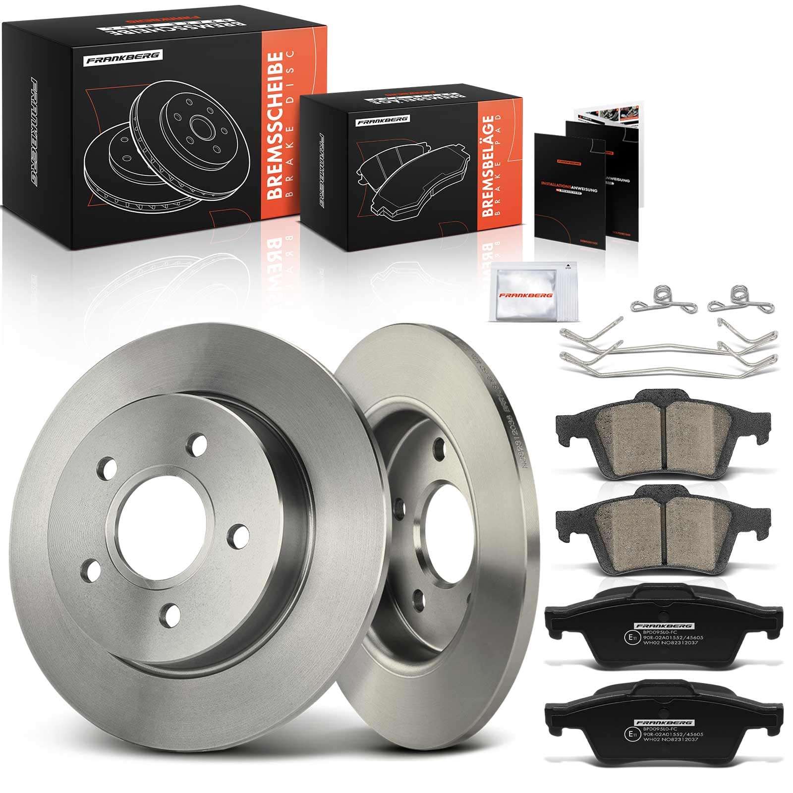 Frankberg 2 discos de freno 4 pastillas de freno | Compatible con: Torneo Focus II DA DS FFS, Focus II Cabriolet, C-Max DM2, Focus II DA DP HCP, Focus II Saloon DB DH FCH