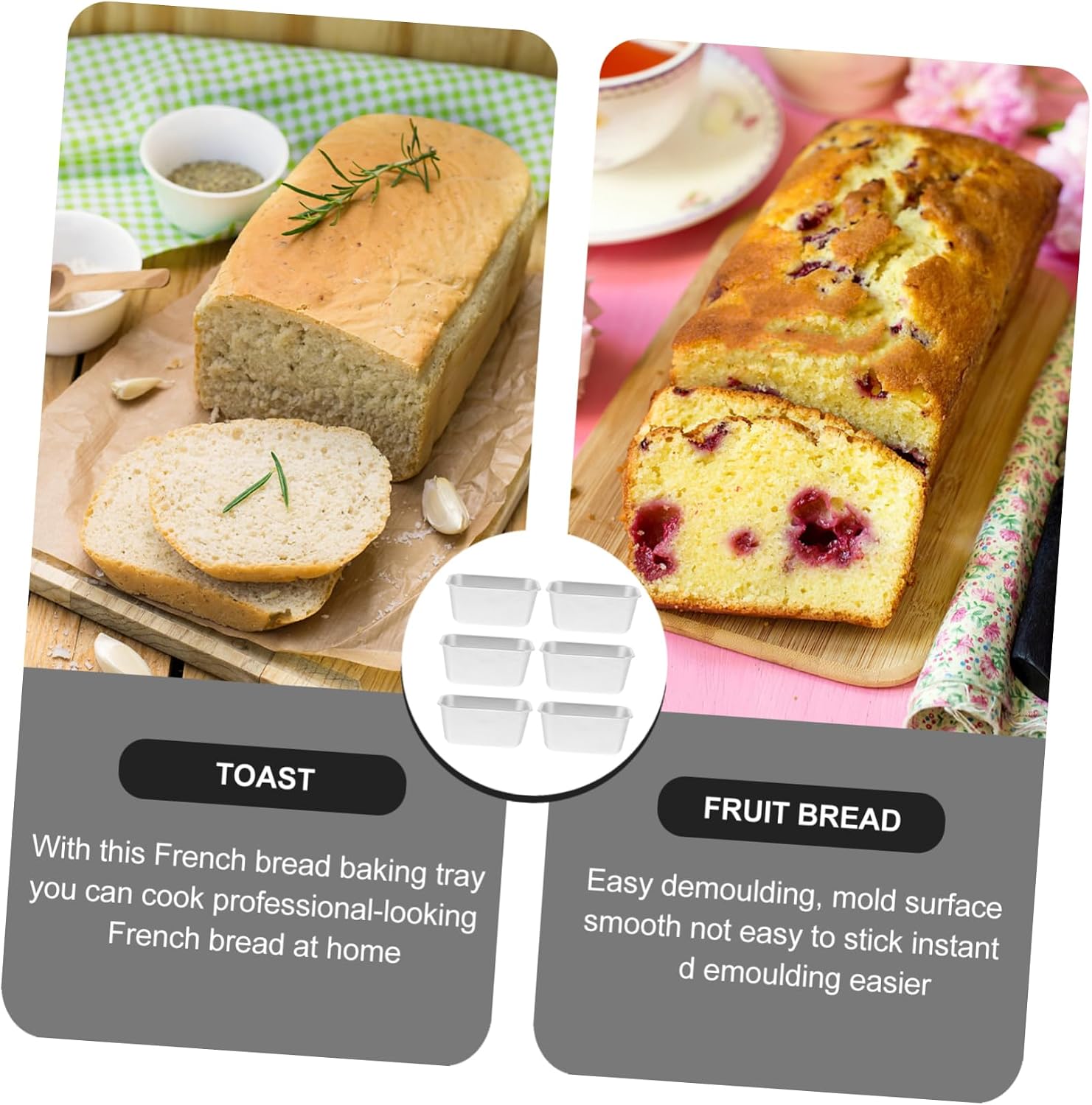 Garneck 6pcs Rectangular Cake Baking Molds Set Non-Stick Toast Bread Baking -Grade Aluminum Easy Release for Kitchen Supplies