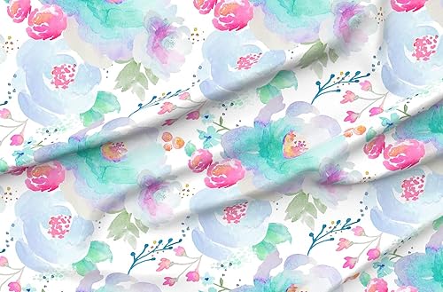 Spoonflower Tela  Rosa Azul Púrpura Botánico Abstracto Botánico de los 90 Retro Floral Color de Agua Impreso en Petal Signature Tela de Algodón por