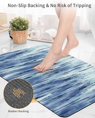 Miniatura 5 de Alfombra de baño contemporánea azul para bañera, antideslizante, de secado rápido y absorbente, tierra de diatomeas, fregadero, cocina, sala de