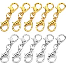 12PCS Double Lobster Clasp Extender, Gold Silver Lobster Claw Clasps Necklace Jewelry Clasp and Closures Connector Bracelet Extension for DIY Jewelry Making