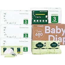 PurComfy Baby Diapers Essential Kit, 4 Pack Size 3 Diapers 168 Ct, 6 Pack 360Ct Water Wipes and 2 Pack 120Ct Dry Wipes, All in One Newborn Essentials Kit and Baby Gift for Sensitive Skin