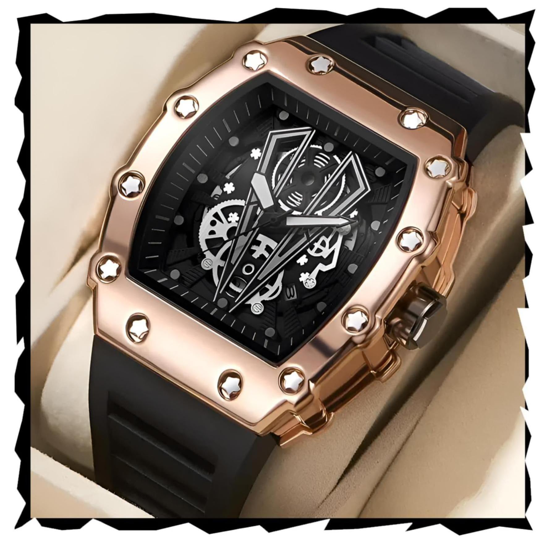 Multicolour Dial Analogue Men's Wrist Watch with Date Calendar, Leather Belt Strap Chronographs is Decorative Non Functional - AGON2-image-33