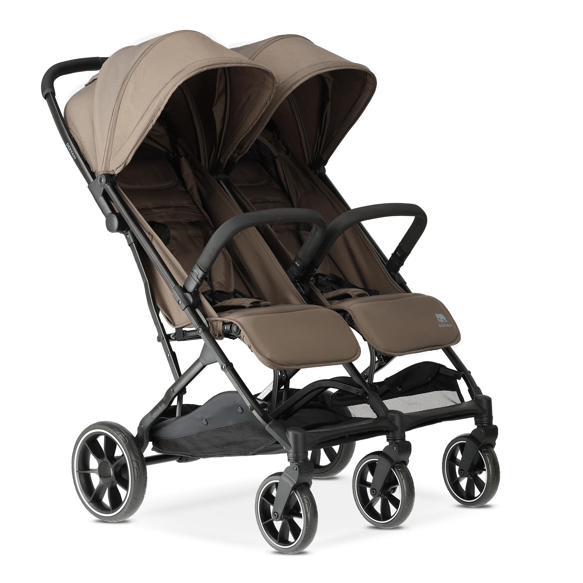 Deryan Rolo X2 V2 Kinderwagen Buggy 2 in 1 - Buggy klein zusammenklappbar - Geburt bis 4 Jahre - Baby Wagen pro Sitz belastbar bis 44kg - Kinderbuggy klappbar - kompact & faltbar - Hasel