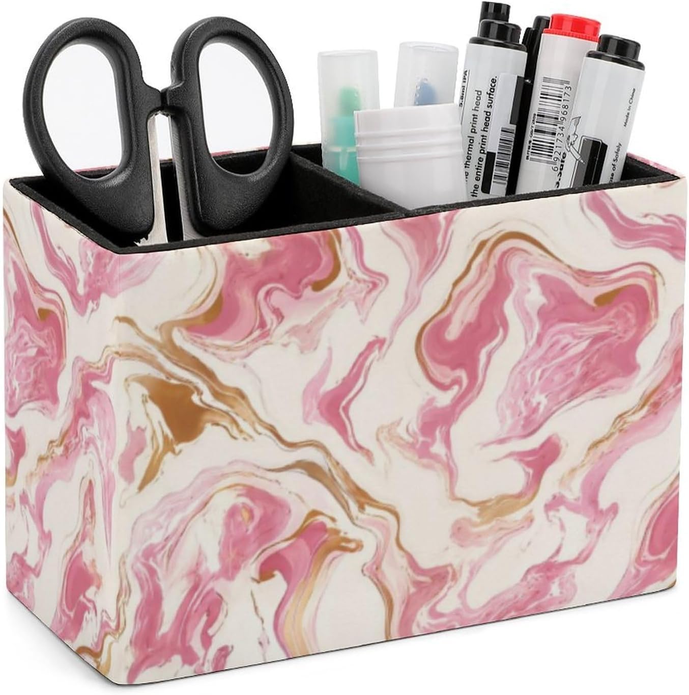 Pink Gold Marble Pattern Leather Pen Holder