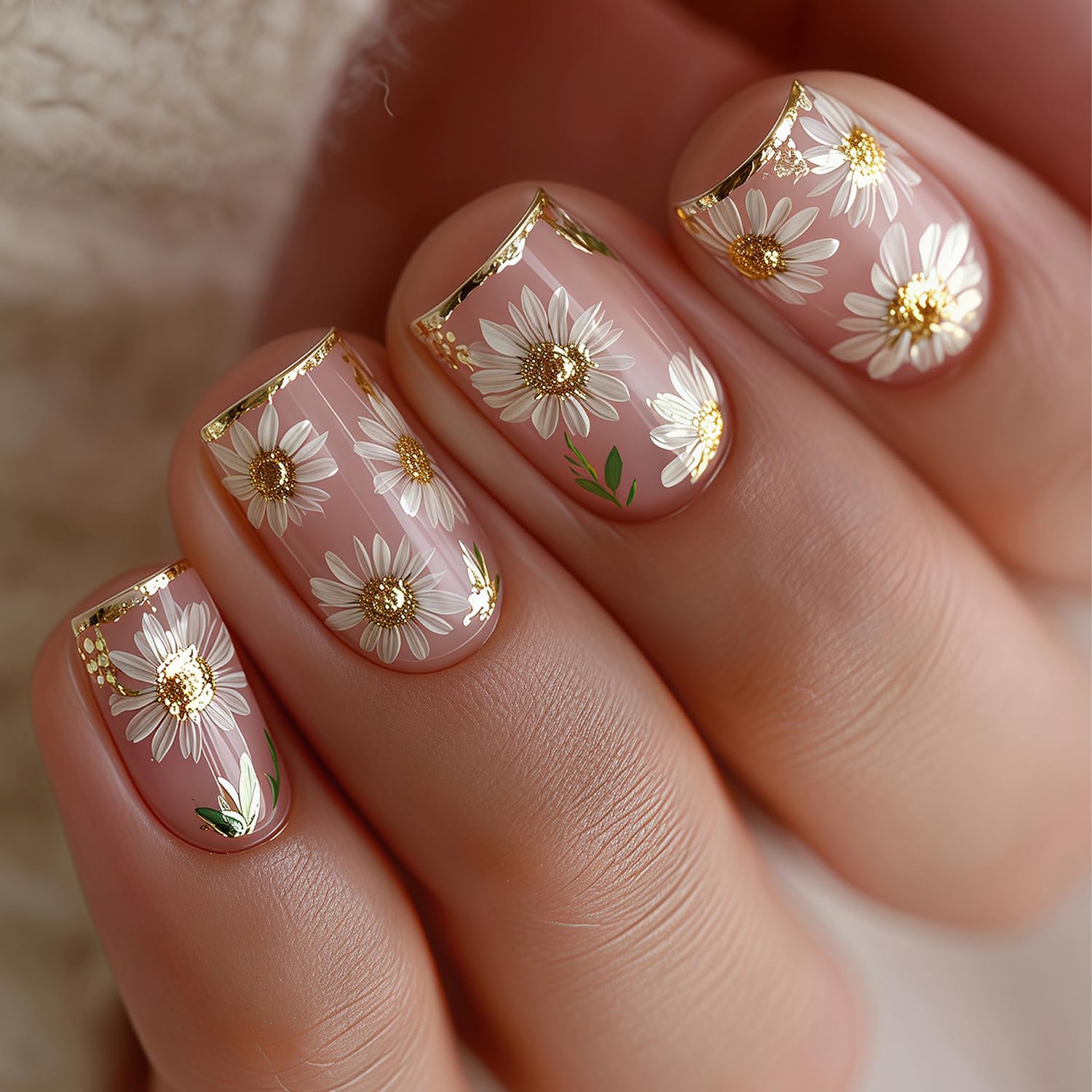 White Flower Press on Nails - Short Square Fake Nails