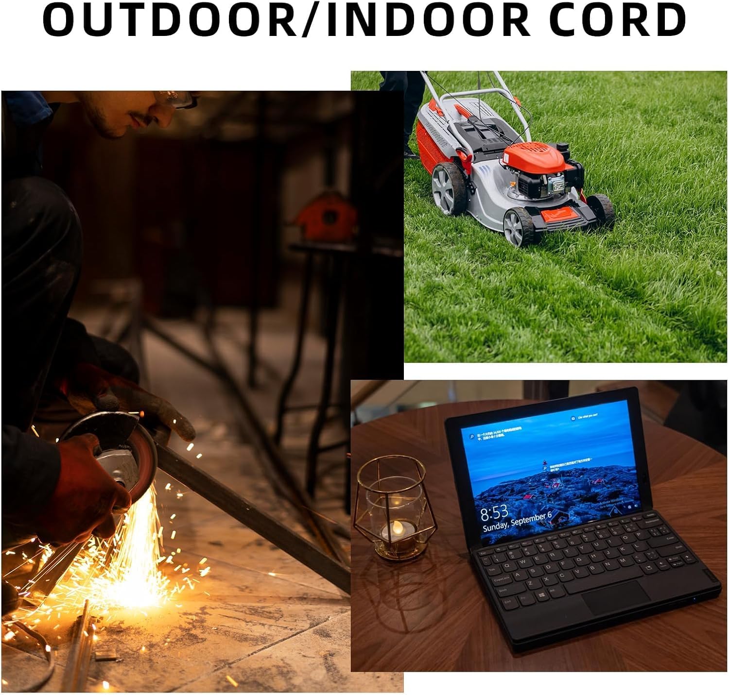 EP 50 Ft Outdoor Extension Cord - 12/3 SJTW Heavy Duty Black Extension Cable with 3 Prong Grounded Plug - Power Cord for Lawn, Garden, Appliances