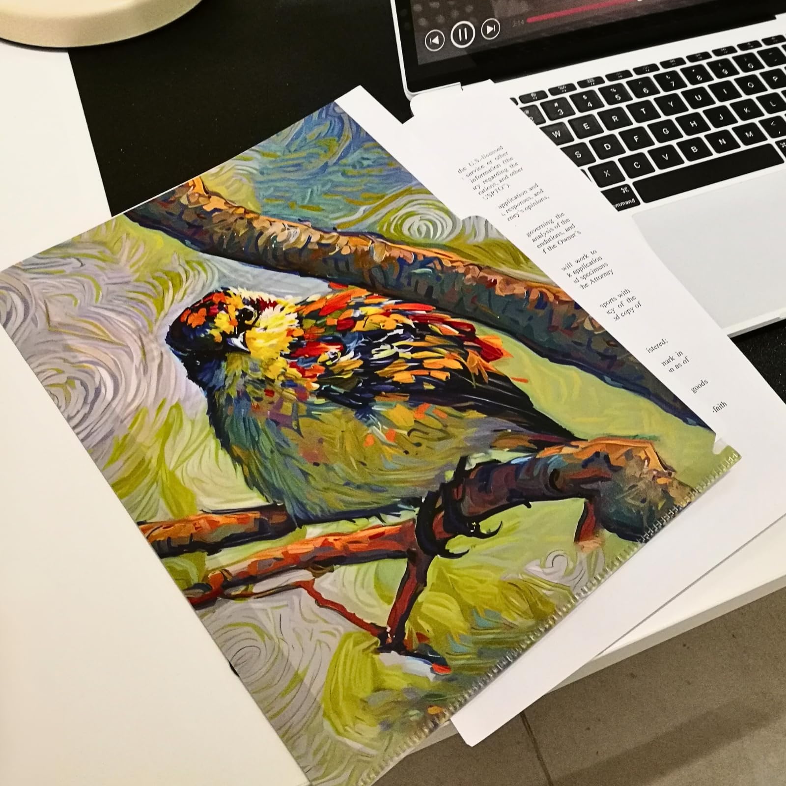 VIVALDI'S Seasons: Avian Impressions - Carpeta de documentos artísticos con 3 bolsillos en forma de L (4 unidades) | Diseño de pintura al óleo de pájaros impermeable | Embalaje artístico personalizado