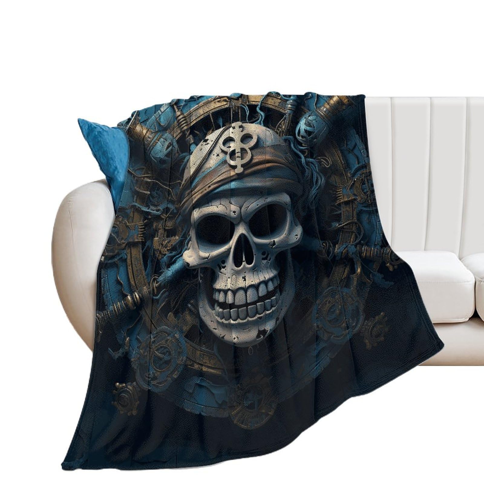 Couverture microfibre de flanelle premium au motif squelette pirate chic