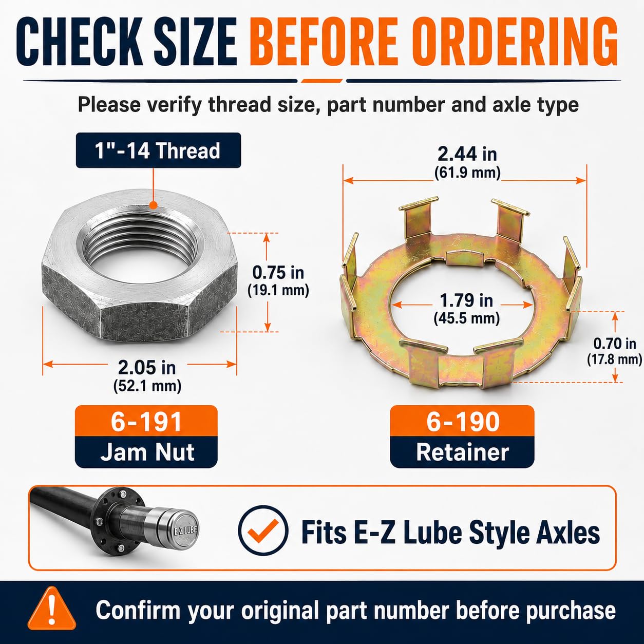 6-191 Trailer Axle Spindle Jam Nut & 6-190 Retainer Kit, 4 Sets Zinc-Plated Steel Hardware Compatible with Dexter E-Z Lube 2K-8K Axles, 8K After Aug 2003