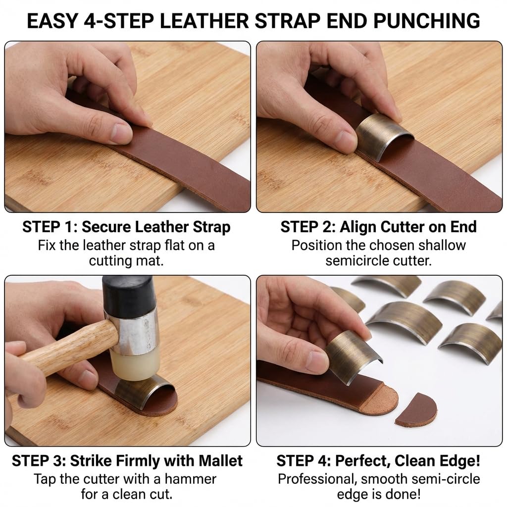 Leather Cutter Set, DIY V Shape Half Round Strap Punch Tool for Crafting Belts Wallets Bags, Shallow Semicircle Design