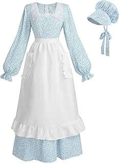 FCCAM Pioneer Prairie Dress Women Long Sleeve Floral Colonial Costume 1800s Civil War Dresses - Buy now