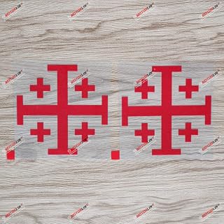 3S MOTORLINE 2X Red 4'' Jerusalem Cross Custom Geometric Sticker Decal for Car, Truck, Laptop, Window