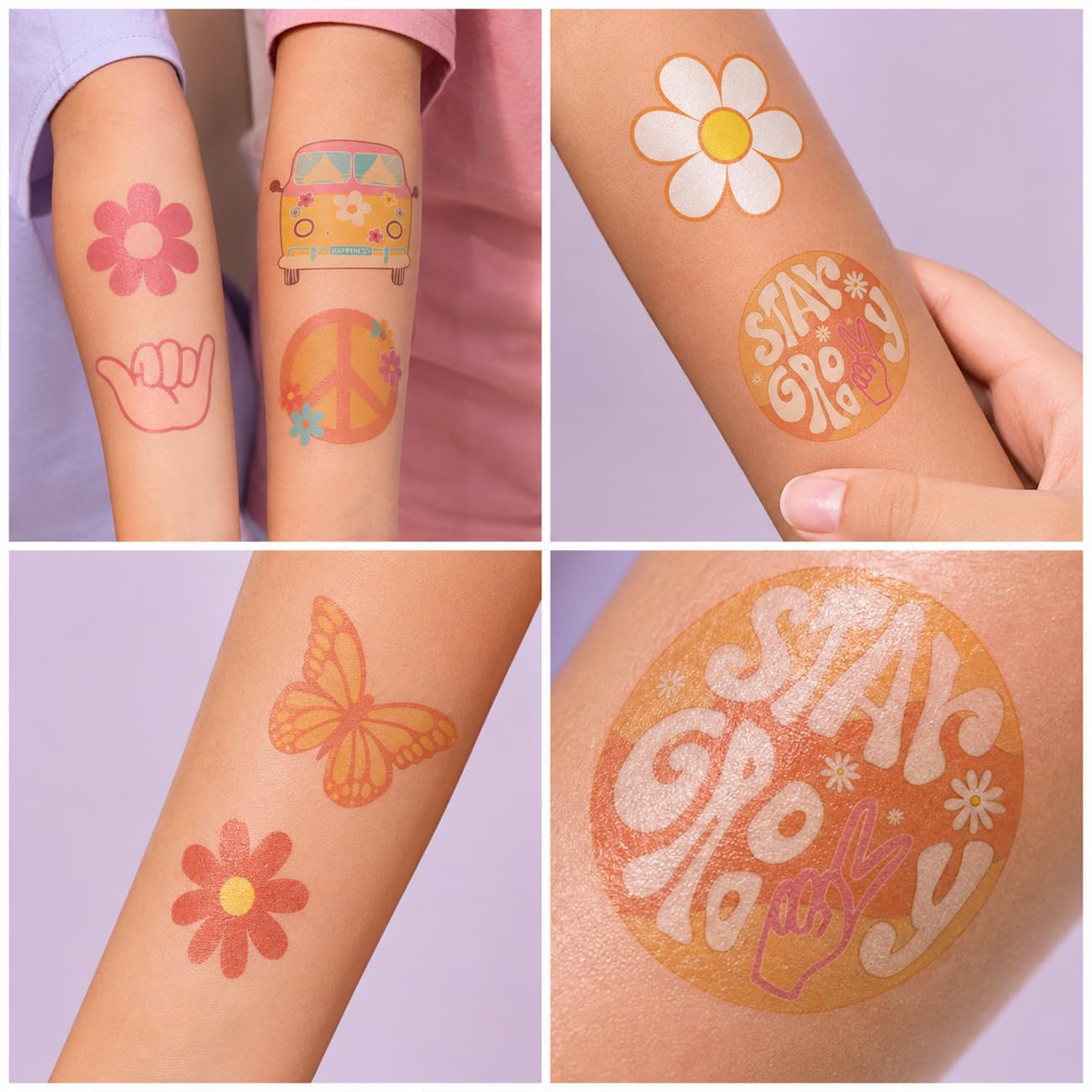 96 PCS Groovy Temporary Tattoos for Kids - Retro 60s 70s Hippie image 5