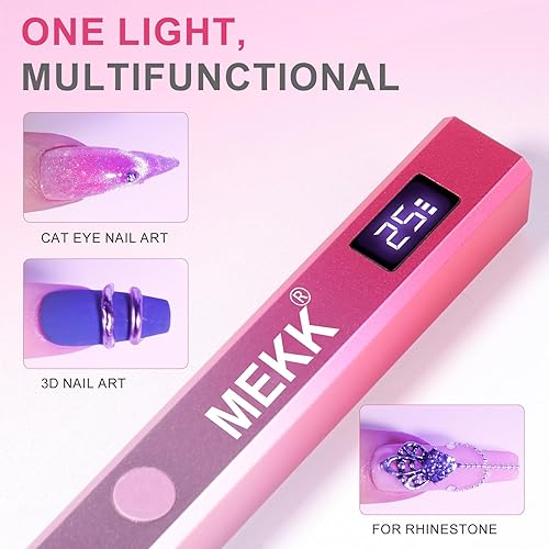 Miniatura 2 de MEKK Luz UV de mano de metal para uñas de gel, mini lámpara de uñas LED UV con pantalla LED y lámpara de curación flash alimentada por USB con