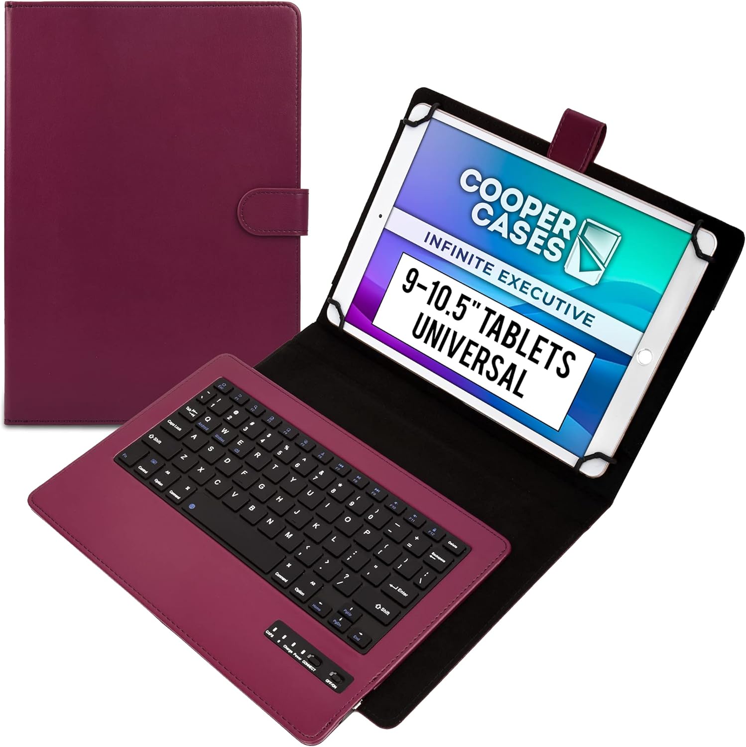 Best Cyber Deals 🔥 Cooper Infinite Executive Keyboard Case for 9, 9.7, 10, 10.1, 10.2, 10.5 Tablets | Leather Folio Cover & Bluetooth Wireless Keyboard with Hotkeys