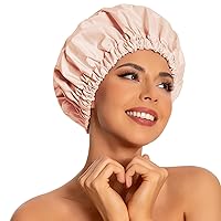 Vista 20 de Gorro de ducha reutilizable para mujer, grande, impermeable, lavable, banda elástica, sombrero de baño para cabello largo, trenzas (verde)