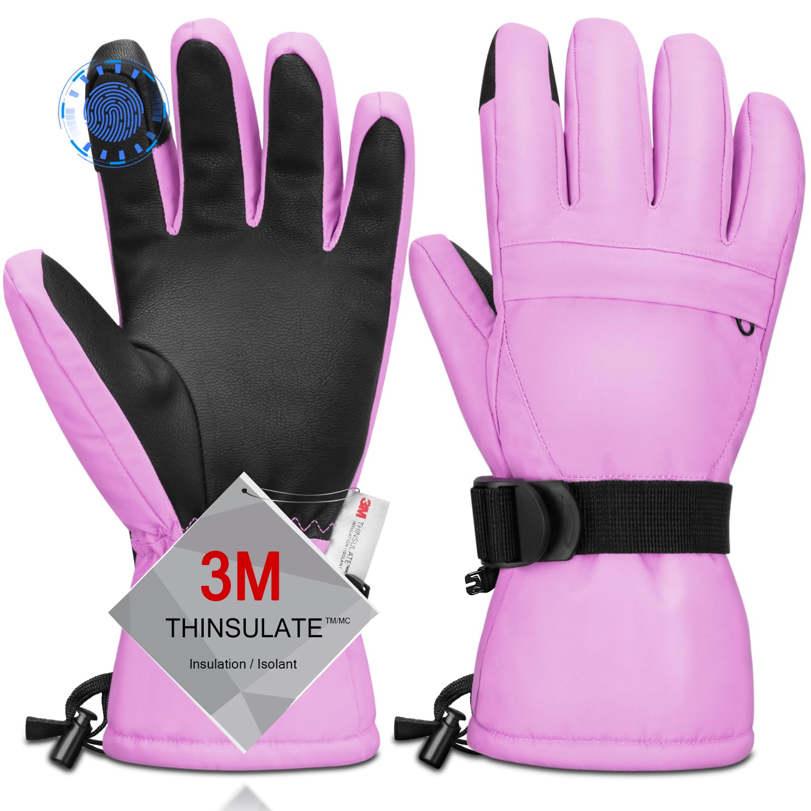 Ski Gloves,Snow Gloves Waterproof Winter Warm Cold Weather Touchscreen Gloves for Parent&amp; Child Kids Skiing,Snowboarding