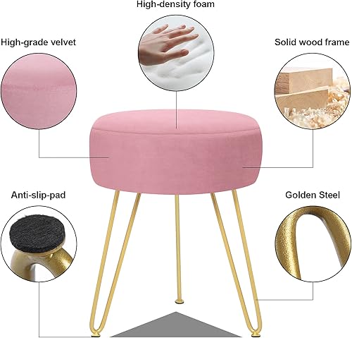 Miniatura 31 de GERANT Taburetes de tocador multifuncionales – Taburete otomano redondo de terciopelo moderno – Taburete tapizado – Taburete de mesa auxiliar con