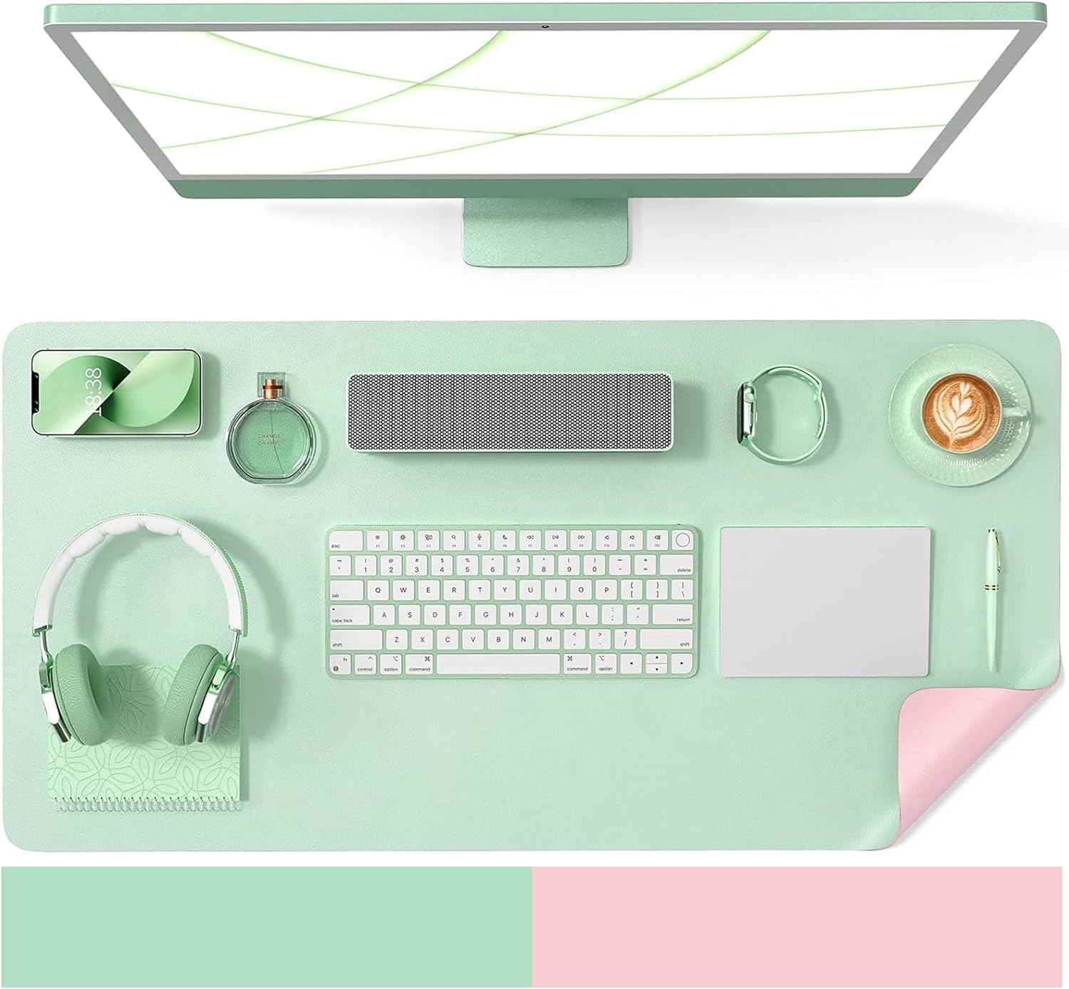 Non Slip Desk Mat, 35.5" x 17.7" PU Leather Desk Protector, Waterproof Large Mouse Pad, Non Slip Desk Mat for Desktop, Desk Pad for Keyboard and Mouse, Office and Home, Green x Pink (B0CYCN3Z77) Amazon Price History, Amazon Price Tracker