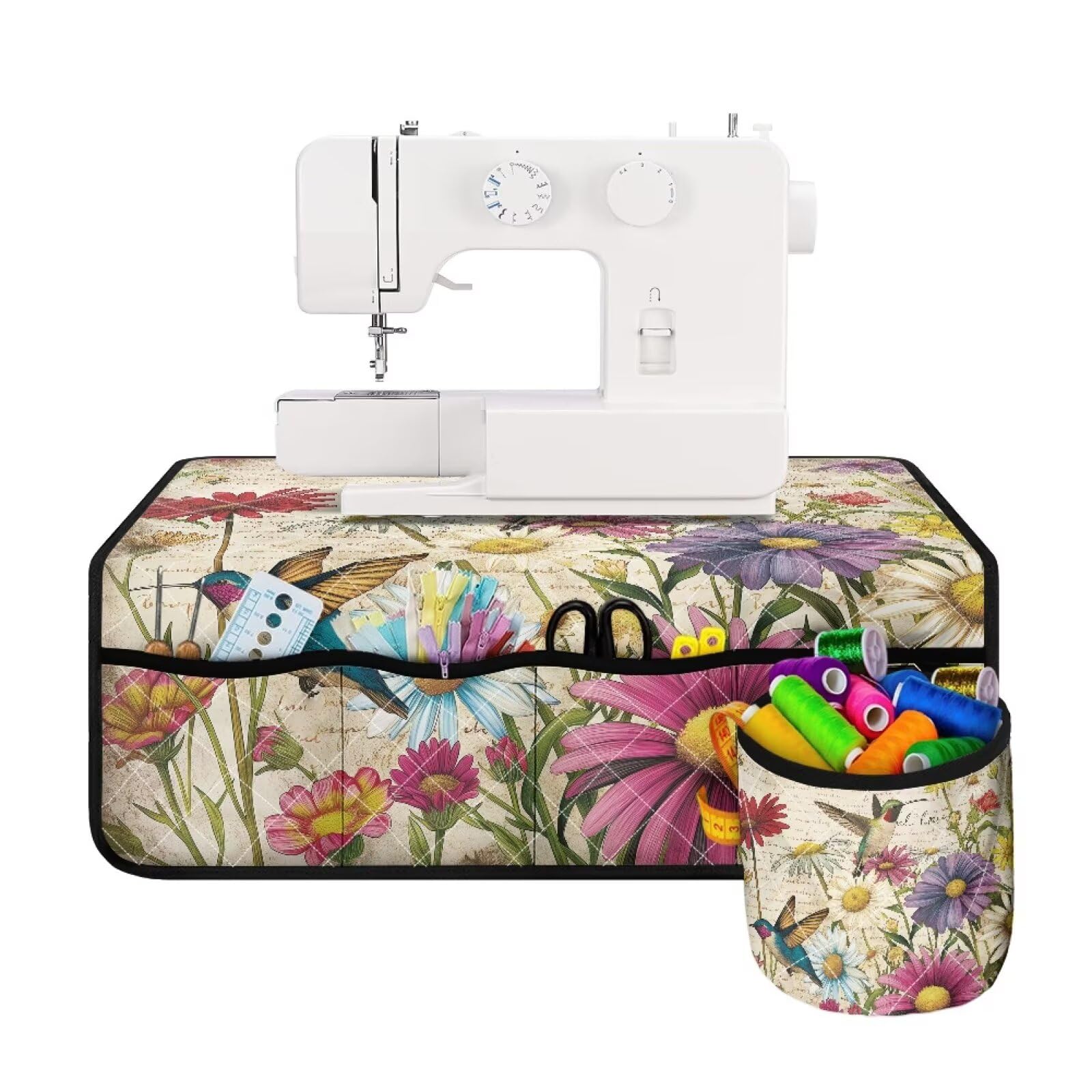 Hummingbird Sewing Machine Mats for Table with Pocket with Storage Reduce Vibration Pad Organizer for Most Sewing Machines Sew Machine Table Muffling Mats