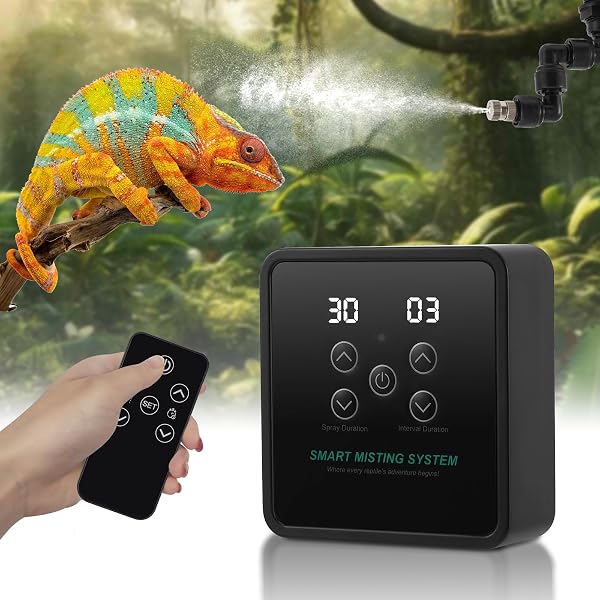 Système d'arrosage pour terrarium, humidificateur d'air intelligent pour terrarium avec télécommande, minuterie et buses ajustables à 360°, nébuliseur pour terrarium pour amphibiens, reptiles et - 1