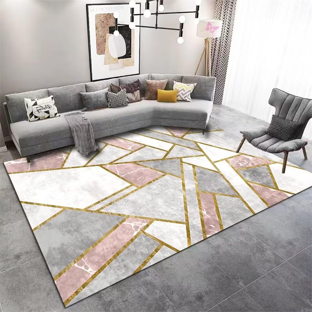 Tapis 100x150cm gris effet marbre rose grand format polyvalent