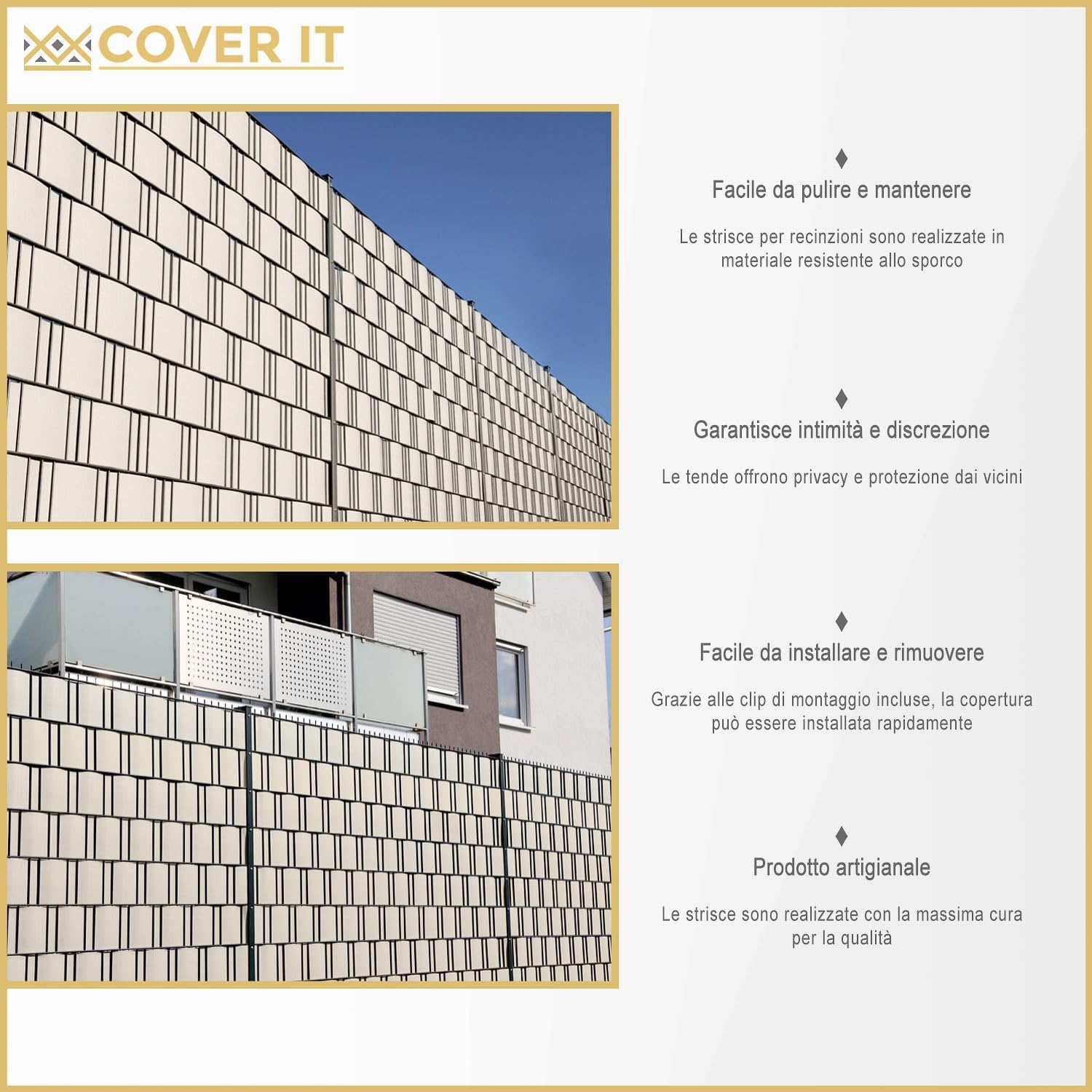 COVER IT Beige Rotolo Frangivista da Esterno 19cmx33m - Frangivista per Recinzione Giardino Peso Base 150 g/m2 - Strisce Frangivista PVC - Ombreggiante per Recinzione