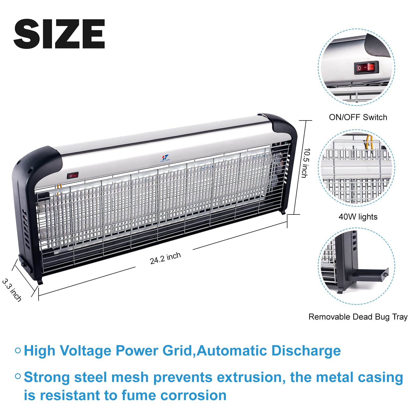 YONGTONG Fly Magnet L Indoor High-Powered 4200V Electric Mosquito Killer, Pest Control Bug Zapper with 40W UV Tube for Moth, Wasp, Fly, Lamp for Households, Commercial Kitchen, Office, Restaurant