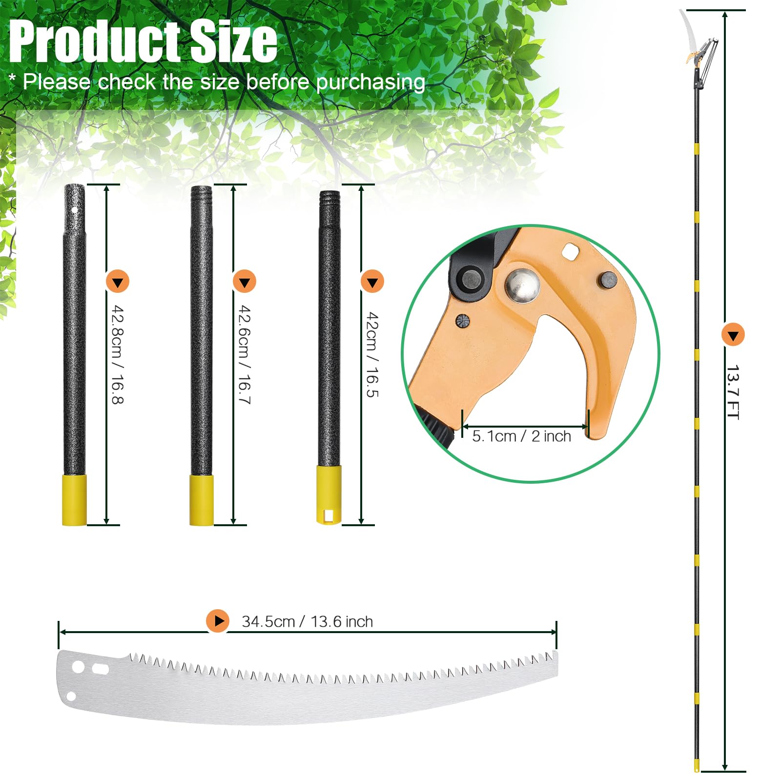 Sega per potatura alberi 4 m lama acciaio 30 cm