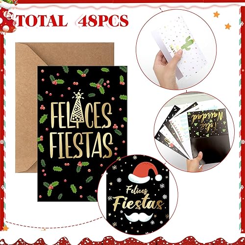 Miniatura 3 de Paquete de 48 tarjetas españolas de Navidad con sobres, tarjetas de felicitación de Navidad hispanas, tarjetas de Navidad españolas con adhesivo de