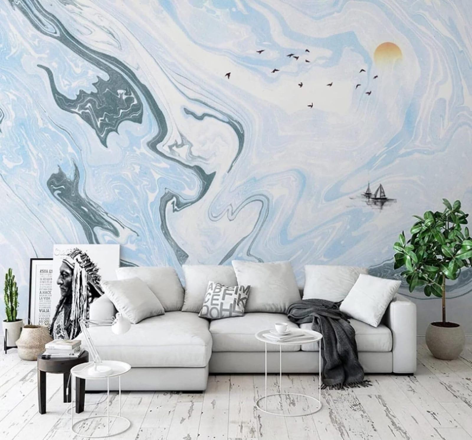 Wallpaper-3D-Xlm 150Cm×105Cm(B×H) Abstract Blue Ink Marble Effect Texture 3D Wallpaper Easy Install Feature Office Living Room Sofa Bedroom Tv Background Wall Decoration-150Cm×105Cm