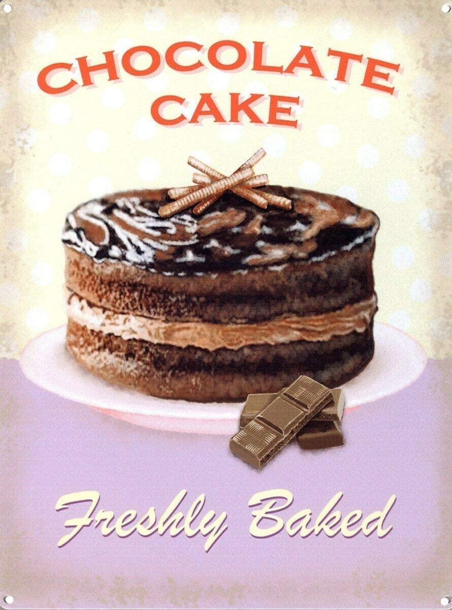 rayprint Chocolate Cake Freshly Baked Metal Signs Cake Shop Wall Hanging Sign Cake Lovers Collection Plaques Bakery Pastry Chef Home Kitchen Poster Wall Decor 12x16inches
