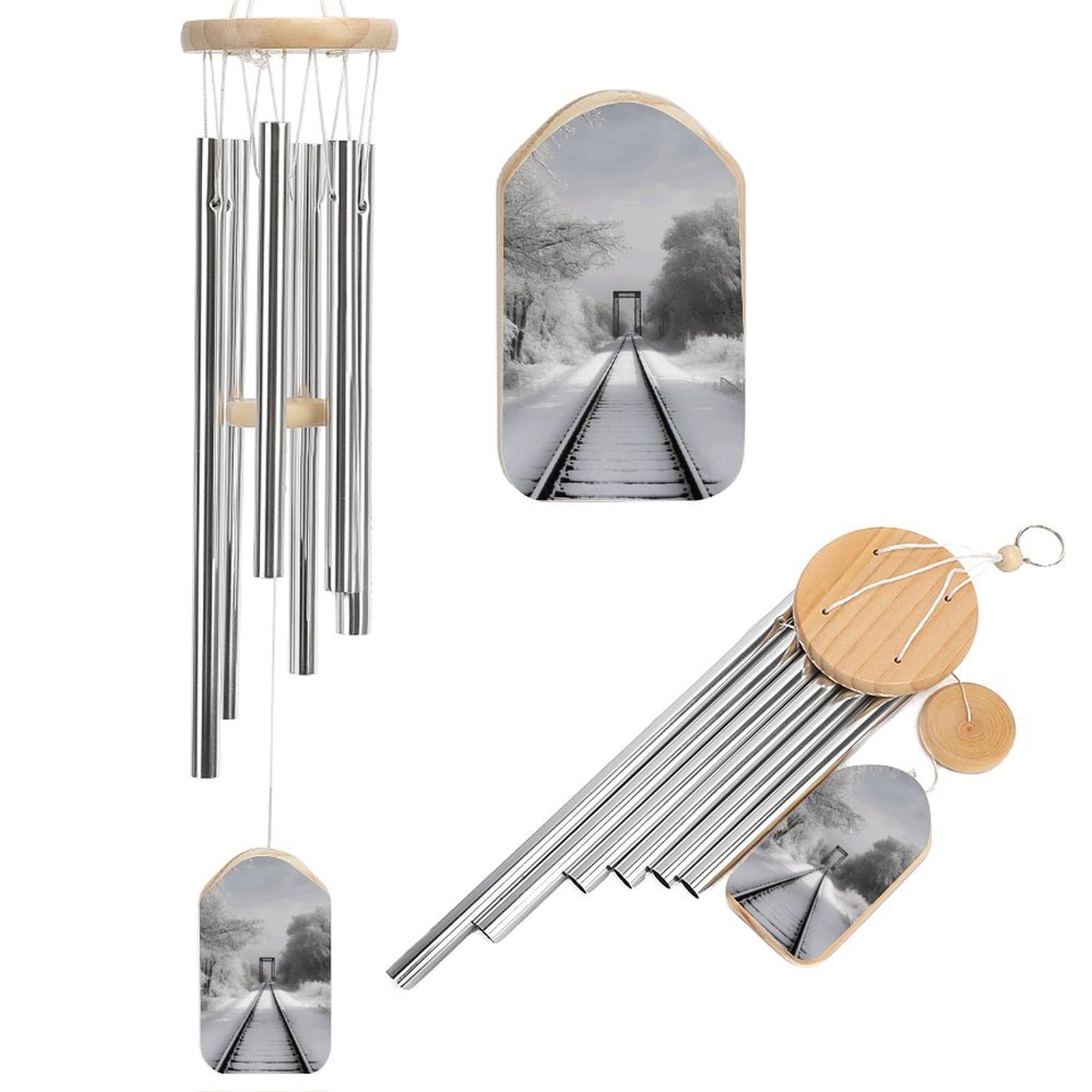 Snowy Train Tracks Wind Chimes, Soothing Melodic Memorial Windchimes Soothing Melody Wind Chime Handcrafted Hanging Decoration for Home Garden Balcony Courtyard Decor