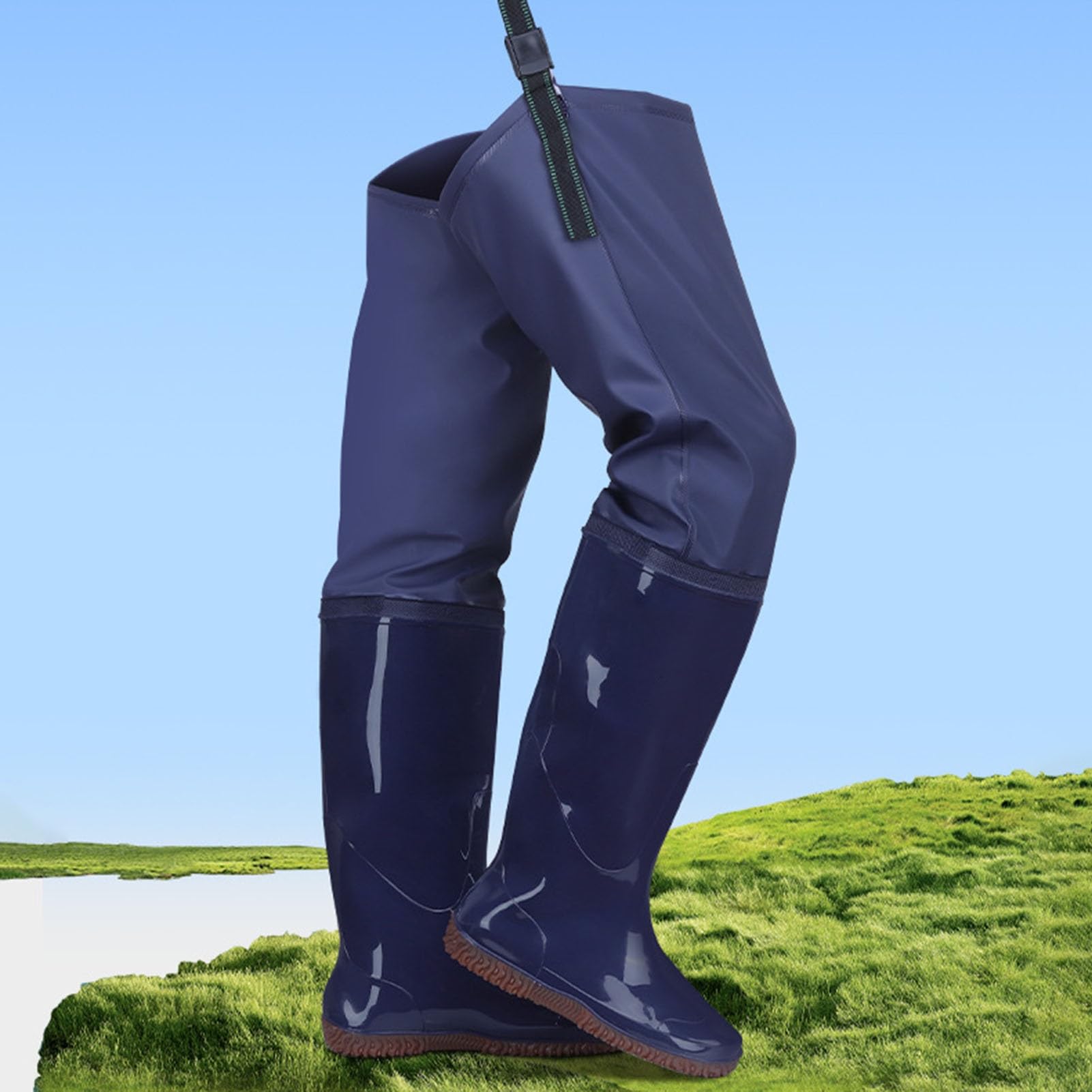 Stivali A Coscia Trampolieri da pesca in PVC, piede impermeabile leggero con suola spessa con suola con tacchetti per il giardinaggio agricolo(Size:39 EU)