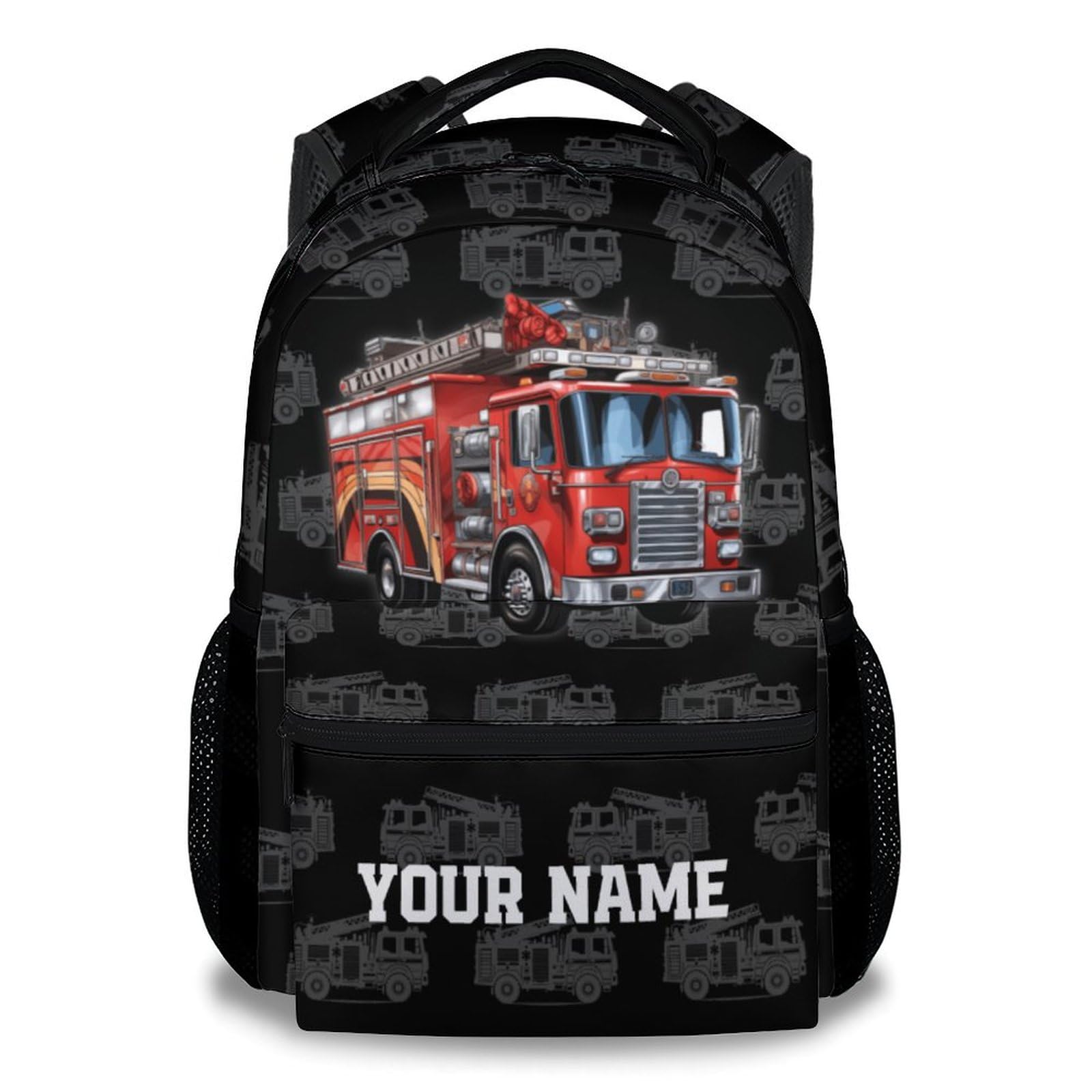 XaocNyx Backpack for Kids, Personalization Cute Fire Truck Backpack for Boys, 17 Inch Custom Bookbag for Elementary Middle