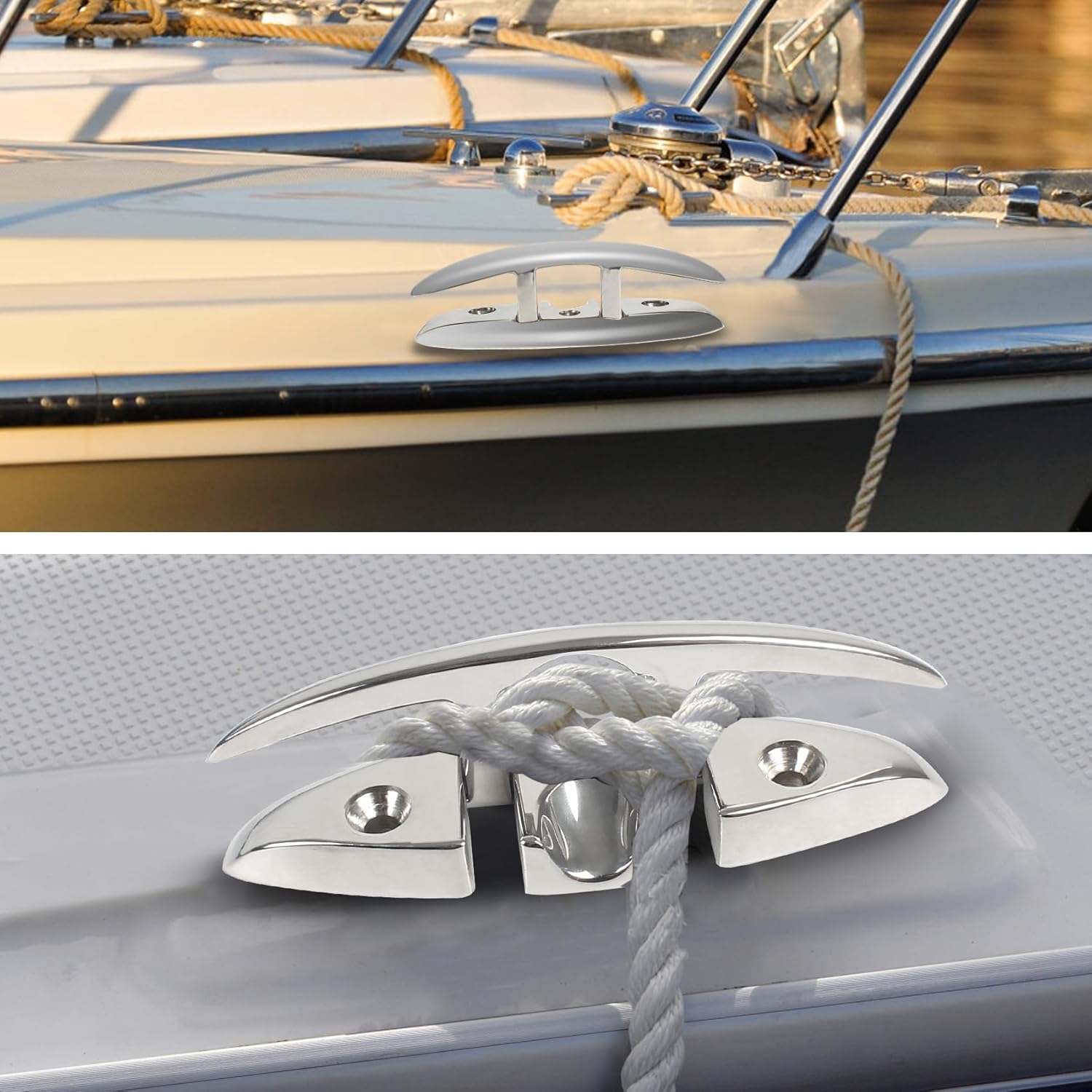 ORLANG 316 Stainless Steel Boat Cleats 5 Inch/6 Inch/8-1/2 Inch,Marine Grade Dock Cleat with Stainless Steel Bolts Fastener,Boat Dock Cleats Folding Dock Cleat (2/4 Pack)