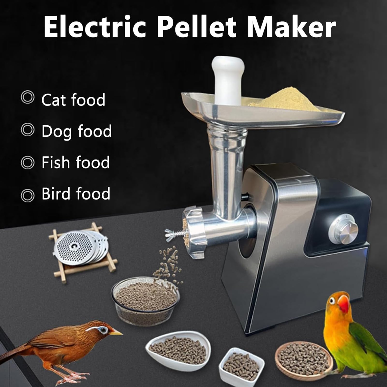 Tierfutter-Pellet-Maschine, Tierfutter-Maschine mit 2,5/3/5 mm Stanzformen, 2–6 kg/h Pelletizer für Hunde, Katzen, Vögel, Fische und Nutztiere, Getreidemühle