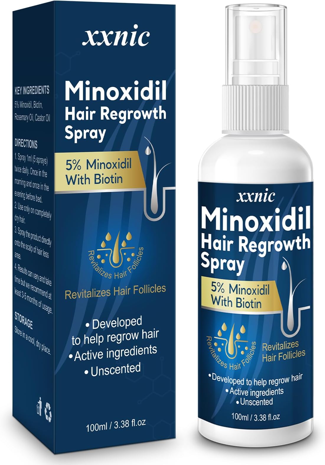 5% Minoxidil Hair Growth Serum, Hair Loss Treatments for Women & Men, Hair Regrowth for Men, Hair Growth Oil Spray, Combat Hair Loss & Thinning Hair, 100ML
