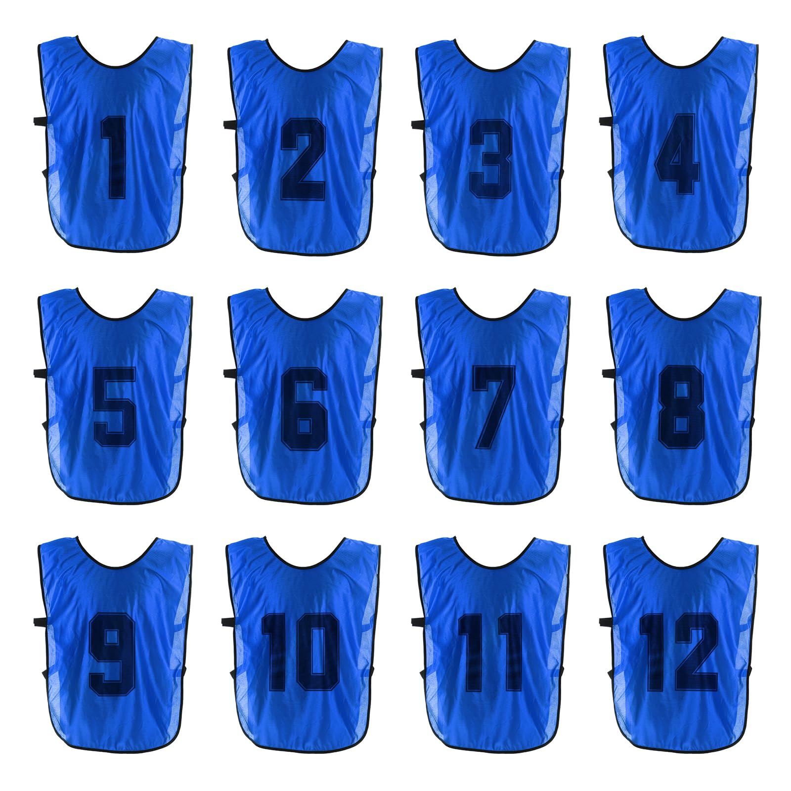 PATIKIL Soccer Training Vest, 12 Pack Team Sports Pinnies Reversible Numbered Soccer Practice Pennies Jerseys Bibs with Belt for Youth, 22 Inch Dark Blue