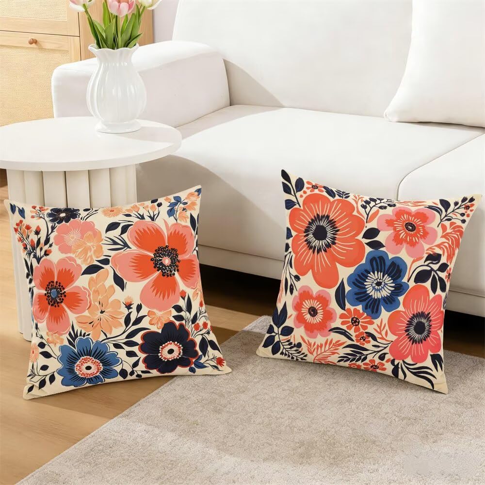 Federe Cuscini Divano 60x60 cm Federe Morbido Copricuscini Primavera in Velluto, 2 Pezzi Copri Cuscini per Divano Moderno Quadrati Decorativi Federa Cuscino Fiori per Camera da Letto Soggiorno (IU53)