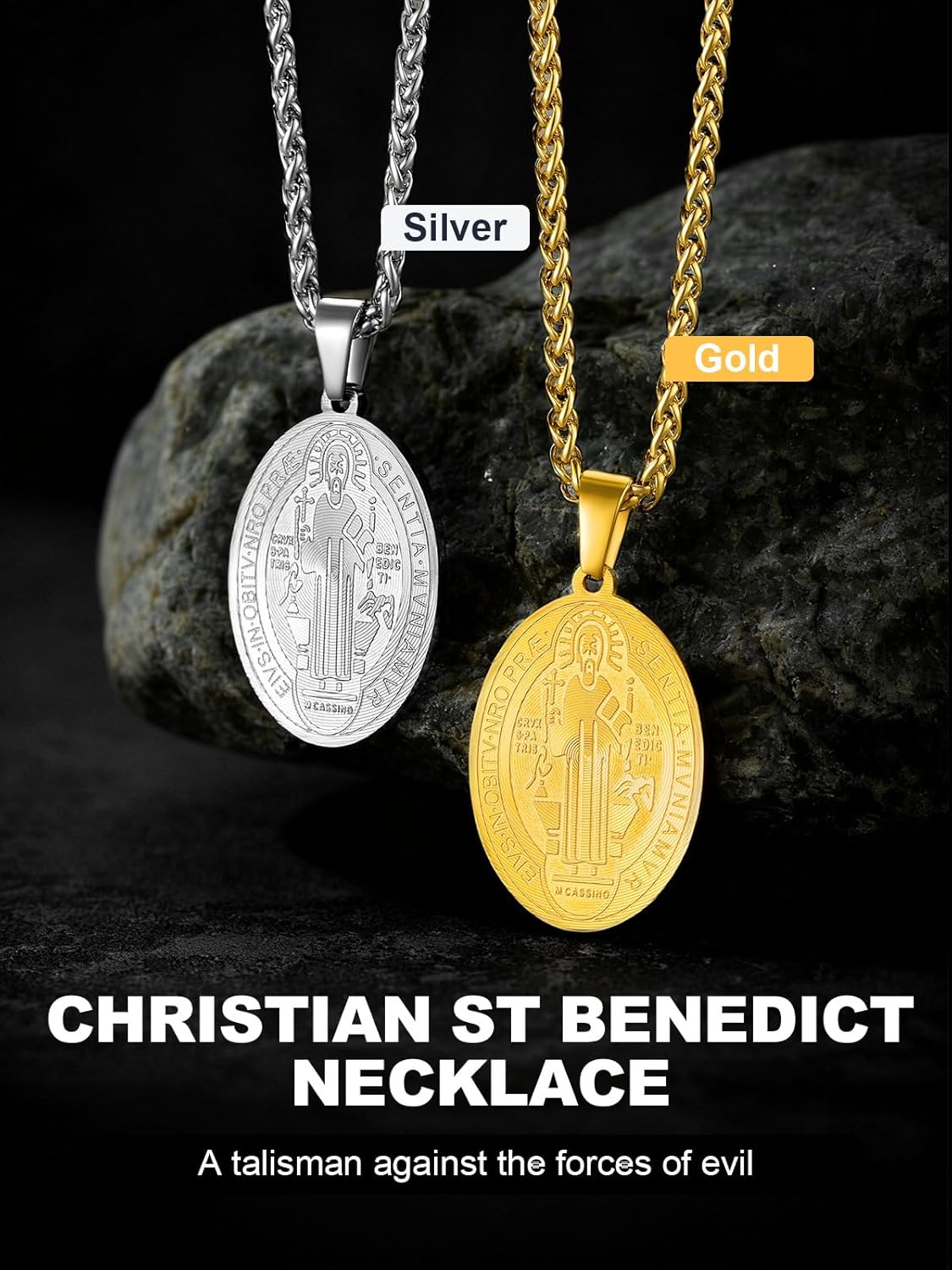 U7 Saint Benedict/Michael Medal Necklace, 316L Stainless Steel Virgin Mary Necklace for Men Women, Bible Verse Protection Necklace Catholic Jewelry,22"-24" Adjustable - Image 6