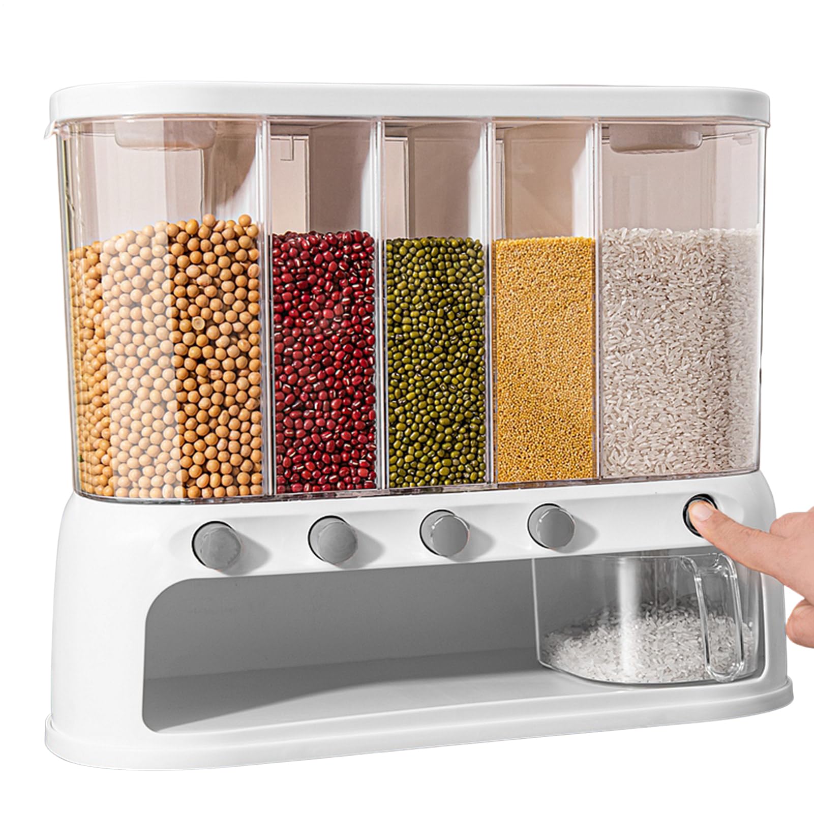 Distributore Di Cibi Montati A Parete - Di Contenitori Cereali Da 20 Kg | Secchio A Secco | Organizzatore Di Stoccaggio Della Cucina Con Sezioni Multipli Per Snack Di Riso Per La Gestione