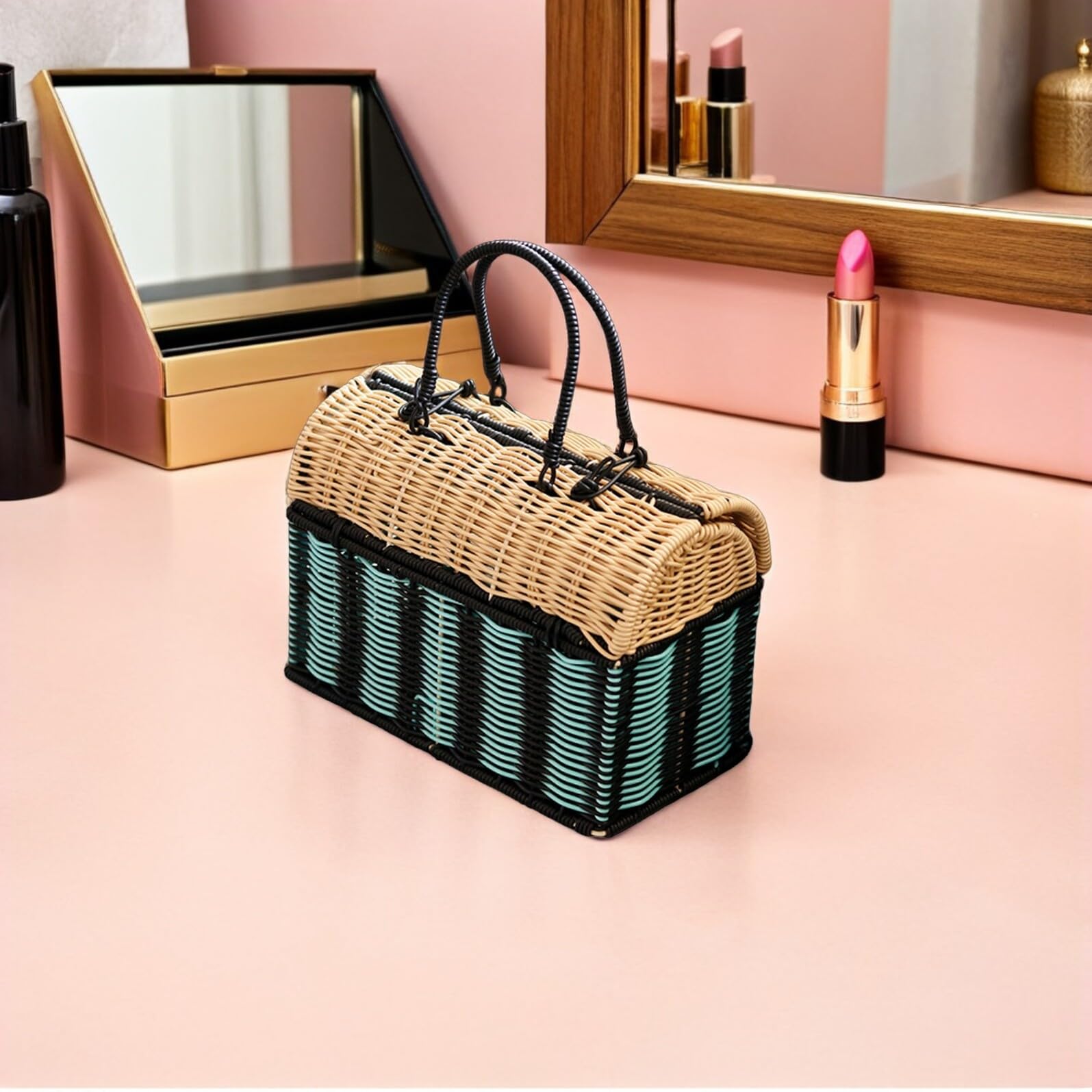 Gatuida Grande Borsa Tote Intrecciata a Mano in Finto Rattan Sintetico Borsa da Spiaggia Leggera e Resistente per Donna Multiuso per Viaggi Shopping e Organizzazione Casa