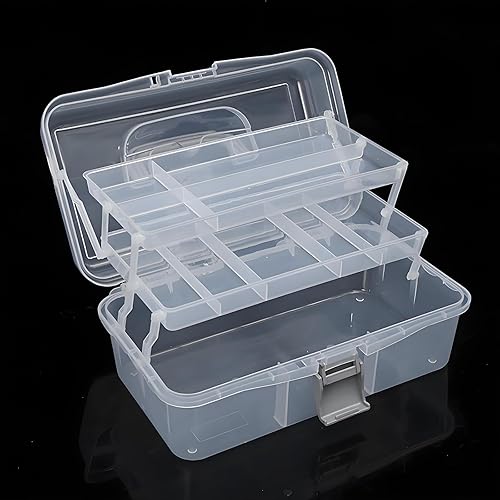 Miniatura 9 de Tosnail Caja organizadora de plástico de 3 capas de 12 pulgadas, contenedor de almacenamiento de primeros auxilios, estuche de transporte para