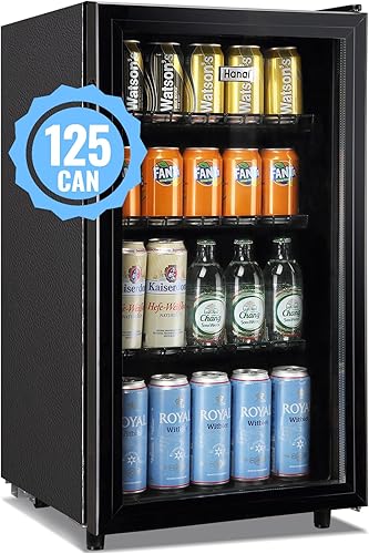 WANAI Mini refrigerador 125 latas refrigerador de bebidas puerta de vidrio enfriador de bebidas para cervezas, exprimidor de vino, enfriador de