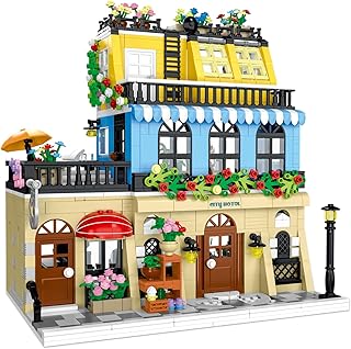 City Hotel Building Block Set, 1464 Pieces House Modular Building Model Kit, 3-Layer City Building Toys with LED Lights, House Architecture Sets for 6+Years Old Kids, Teens and Adults